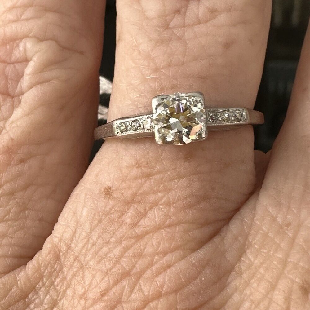 Antique RARE Platinum Traub Diamond Engagement Ring Orange Blossom Vintage S 7.5 - Picture 7 of 13